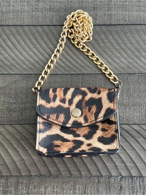 Leopard Print Chain Crossbody Mini Bag - Brown/Black